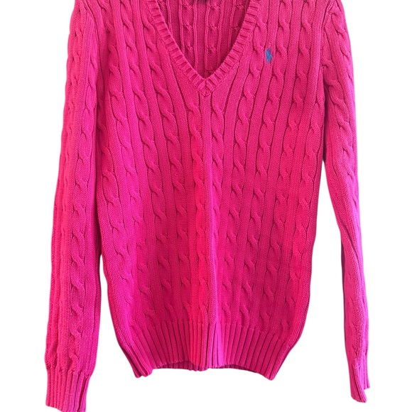 Ralph Lauren Pink Cable Knit  V-Neck Sweater - Picture 1 of 2